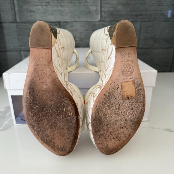 Versace White Patent Leather Quilted Wedge Platform Sandals Size 38.5 - Picture 10 of 14